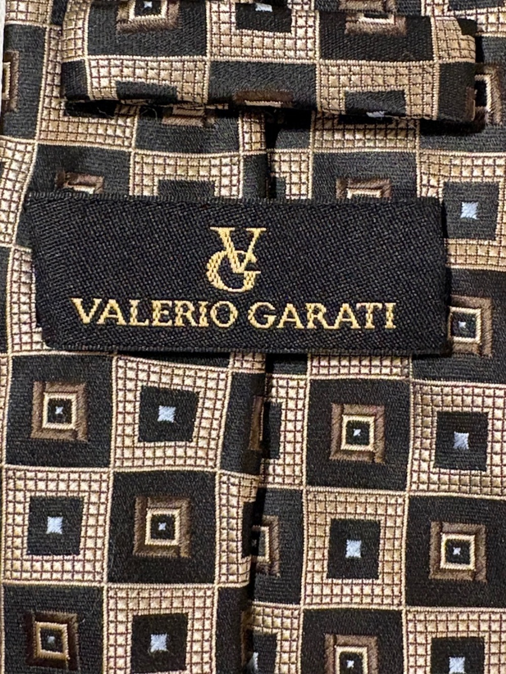 Valerio Garati Geometric Square Print Tie Black/Gold